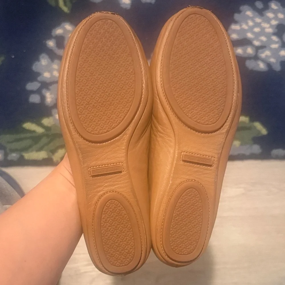Tory Burch Camel Flats with Gold Logo